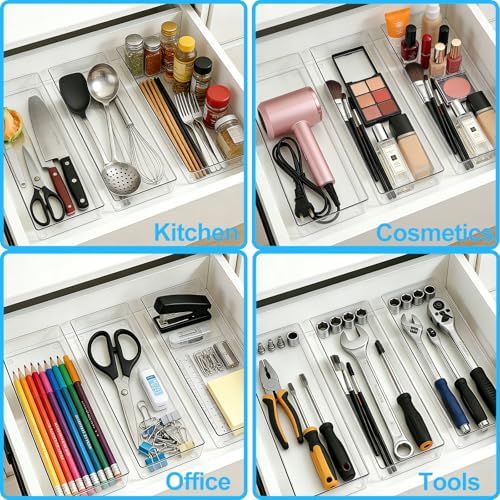 Manalete 4 Pcs Large Clear Plastic Drawer Organizer,15"x6" Vanity Organizer - Image 6
