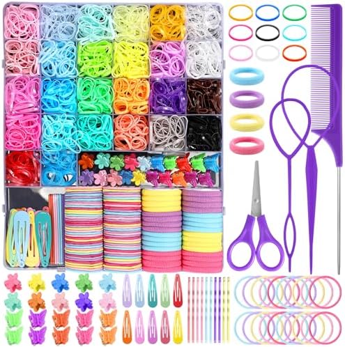 Auroray Hair Accessories for Girls, 2194 Pcs Colorful Elastic Hair Ties Set with Rubber Bands Butterfly Hair Clips Bobby Pins Hair Styling Tools Hair Tie Cutter Hair Stuff for Toddler, Baby, Kids by auroray