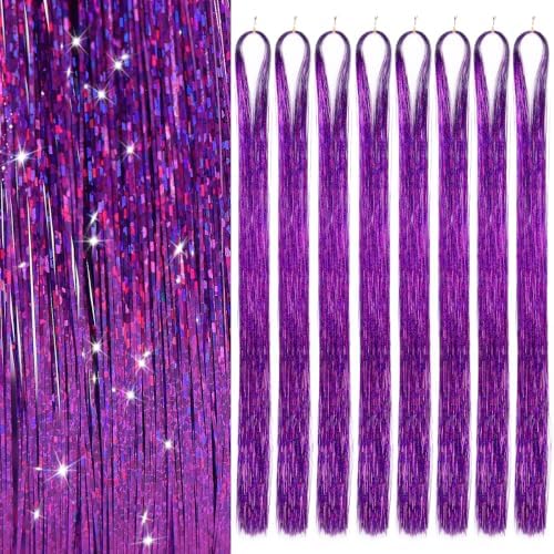 Hair Tinsel 8 Packs 1600 Strands 50 Inch Tinsel Hair Extensions Deep Purple by Sala