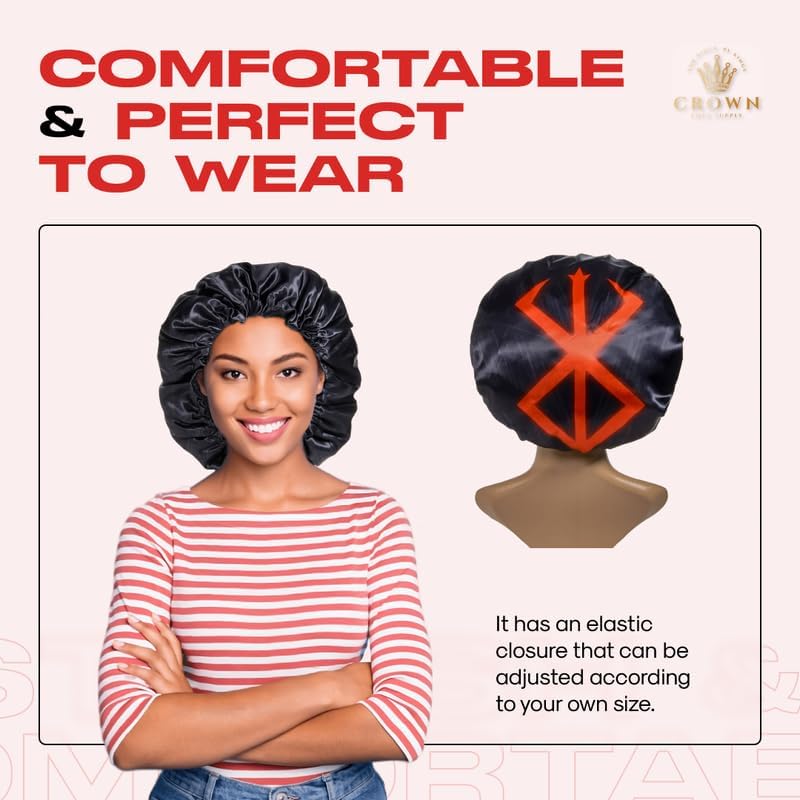Silky Design Bonnet with Elastic Soft Band Adjustable Women and Men Bonnets for Sleeping Comfortable Satin Fabric (Black Brsrk) - Image 4