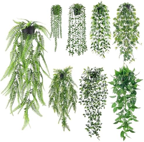 Der Rose 8Pcs Artificial Hanging Plants for Fuller Layered Wall Shelf Decor by DerRose