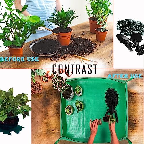 BIUWING Plant Repotting Mat,Waterproof Transplanting Mat,Foldable Indoor Succulent Potting Mat for Garden, Portable Gardening Mat for Indoor Plant Transplanting and Mess Control (39.4"*39.4" Green) - Image 2