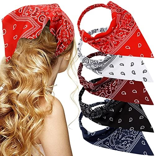 TOBATOBA Hairband, 5 Pcs Bandanas for Women Elastic Headbands, Hair Kerchief Head Scarf, Non Slip Paisley Headbands Hair Accessories for Women Girls by TOBATOBA