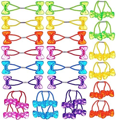 Expressions 24pc Ponytailers Hair Elastics, Mini Bow-Shaped Multicolored Twin Beads Bauble Ponytail Holders, Toddler Hair Accessories, Kids Value Pack - Image 2