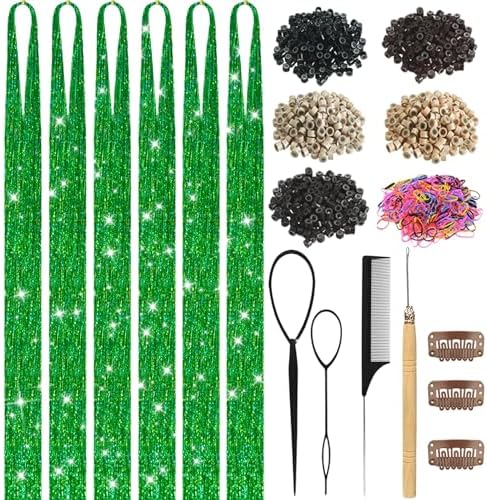Green Hair Tinsel Kit for Girls Women Fairy Glitter Tinsel Hair Extensions by LEDIZE
