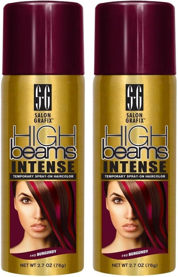 High Beams Intense Spray-On Hair Color -Burgandy - 2.7 Oz - Add Temporary Color Highlight to Your Hair Instantly - Great for Streaking, Tipping or Frosting - Washes out Easily (Pack of 2) by Salon+Grafix