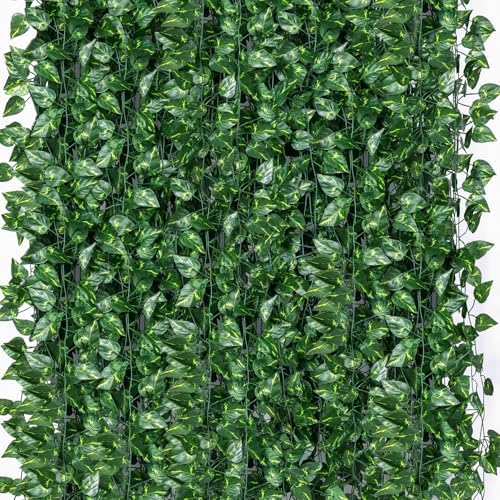 300 Pack 2100 Feet Fake Greenery Ivy Leaf Plants, Hanging Garland Vine Leaves, Artificial Flowers Foliage for Bedroom Wall Decor by ZYIGYI