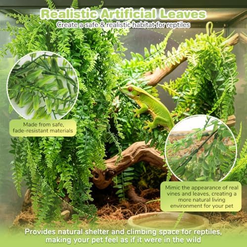 PINVNBY Reptile Plants Hanging Fake Vines Boston Climbing Terrarium Plant with Suction Cup for Bearded Dragons Lizards Geckos Snake Pets Hermit Crab and Tank Habitat Decorations (4 Pack) - Image 3