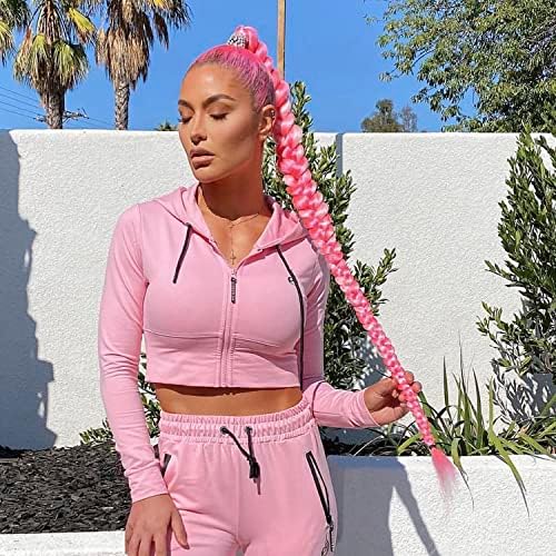 LyoRuSi 2 Pack 34 Inch Pink Long Braided Ponytail Extension with Hair Tie - Image 4