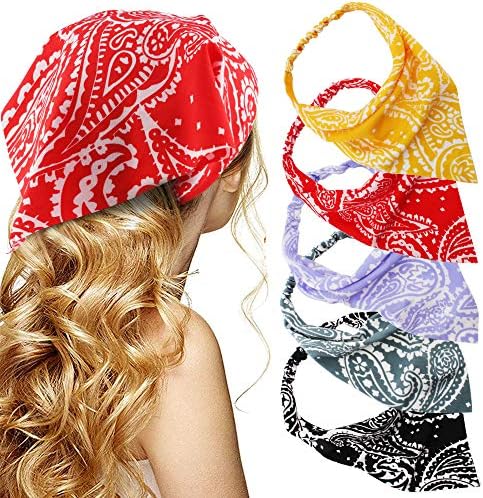 TOBATOBA 5 Pcs Paisley Elastic Boho Headbands - Thin Hair Scarves, Kerchiefs, Bandanas and Head Wraps for Women by TOBATOBA