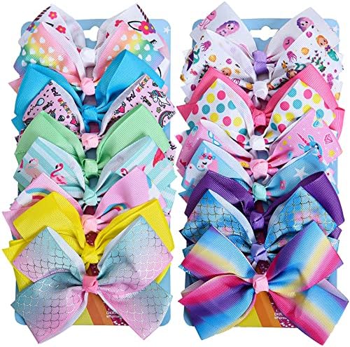 18Pcs 5 Inch Hair Bows for Girls,Colorful Rainbow Girls Hair Bows by Dwenarry