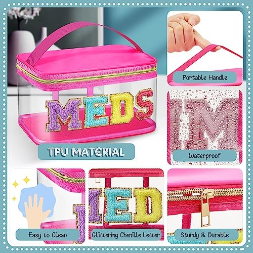 Geetery Meds Travel Bag, Meds Chenille Letter Clear Hot Pink - Image 4