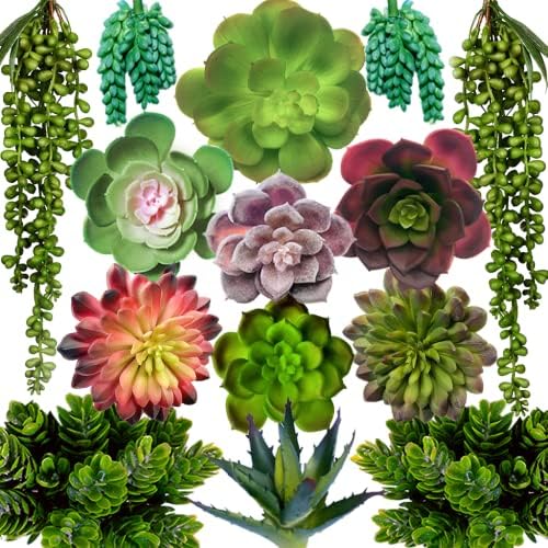 DECOROUS Artificial Succulents Plants Unpotted -14 Pack– Large Fake Succulent Plant Indoor Outdoors – Realistic Faux Cactus Suculentas Bulk for Home DIY Décor – Small Desert Plastic Cacti Succulants by DECOROUS