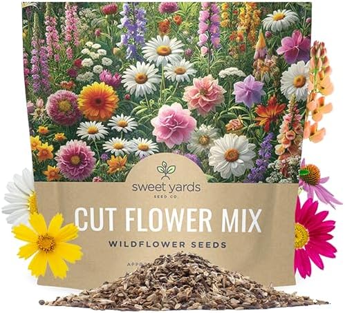 Cut Flower Garden Seeds - Extra Large 1 Ounce Packet - Over 7,500 Fresh Open Pollinated Non-GMO Wildflower Seeds - Long Lasting Annuals and Perennials with Bright Colors by SweetYards