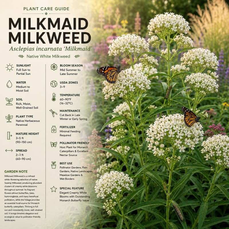 White Swamp Milkweed Plant Live, Well-Rooted 4-6" Potted Plant, Cold-Hardy Butterfly Host Plant for Sunny Patios and Landscapes - Image 6