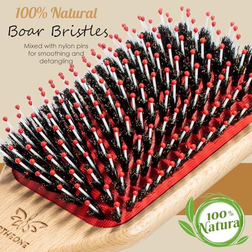 URTHEONE Hair Brush,Boar Bristle Hair Brushes and Hair Comb Set for Women Men Kids, Best Natural Wooden Paddle Hairbrush for Wet or Dry Hair - Image 2