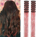 Hair Tinsel Pack of 12 Pcs Clip in Hair Tinsel Glitter Red Tinsel Hair Extensions, Festival Tinsel Fairy Hair Extension Party Dazzle Hair Accessories Strands Kit for Women Girls(12Pcs,Red#) by Umylar