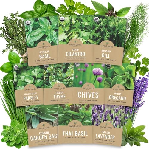 Organic Herb Seeds Variety Pack - 10 Individual Packs - 2026 Season - Basil, Cilantro, Dill, Thyme, Parsley and More! for Indoor & Outdoor Planting (Non-GMO, Certified Organic) by SweetYards