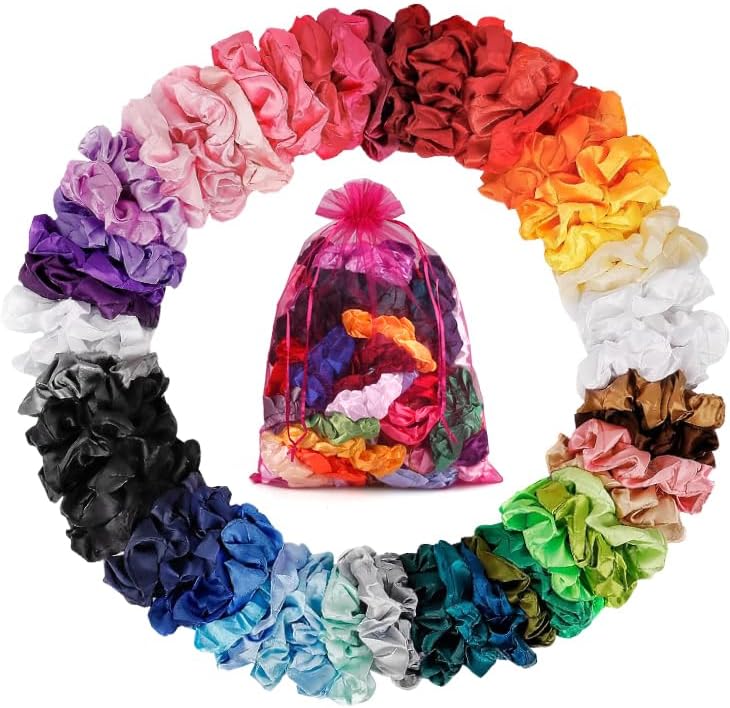 ADRIONE Satin Scrunchies for Women & Girls - 60 Pack Silk Scrunchies for Curly Hair by ADRIONE