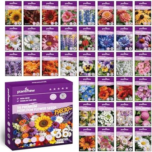 Wildflower Seeds Mix 1/2 lb, 19830+ Seeds Perennial& Annual 36 Varieties Flower Seeds for Planting，Non-GMO Heirloom Bulk Wild Flower Seeds for Indoor & Outdoors, FlowerSeed Packets for Home Garden by PLANTMEW