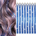Hair Tinsel 8 Packs 1600 Strands 50 Inch Tinsel Hair Extensions Sapphire Blue Heat Resistant Glitter Sparkling Shinny Fairy Hair Accessories for Women(Sapphire blue, 50Inch) by Sala