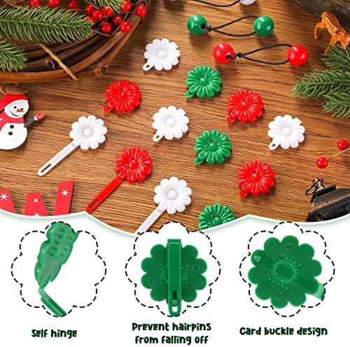72 Pcs Hair Accessories Set - Self Hinged Barrettes, Hair Balls, Bow Flowers, Plastic Clips for Girls, Baby, Toddler (Red, Green, White) - Image 5