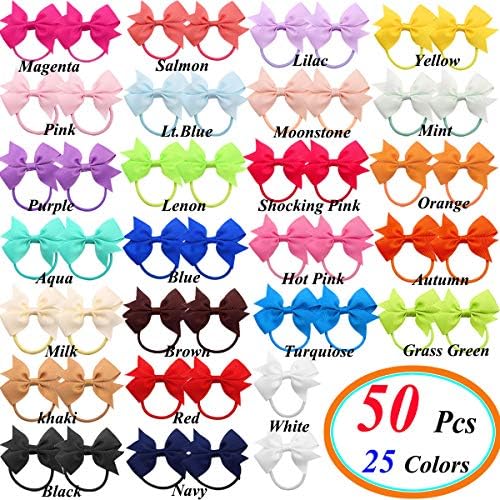 CÉLLOT Baby Hair Ties with Bows,50pc 2 inch Baby Hair Bow Ponytail Holders - Image 2