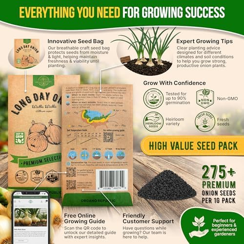 Onion Walla Walla Seeds Pack 1G - Over 275 Non-GMO Heirloom Onion Seeds for Planting Vegetables in Individual Seed Packet, Vegetable Seeds for Planting Home Garden Indoor & Outdoor Gardening - Image 3