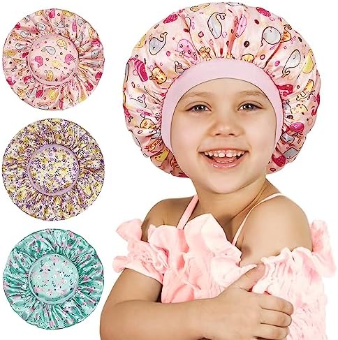 3 Pcs Kids Bonnets for Girls, Satin Silk Hair Bonnet for Sleeping by choshion