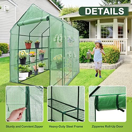 JupiterForce Walk-in Greenhouse for Outdoors, 3 Tiers 8 Shelves Portable PE Cover Green House with Anchors and Ropes, Plant Garden Hot House, 57 x 57 x 77 inch - Image 2