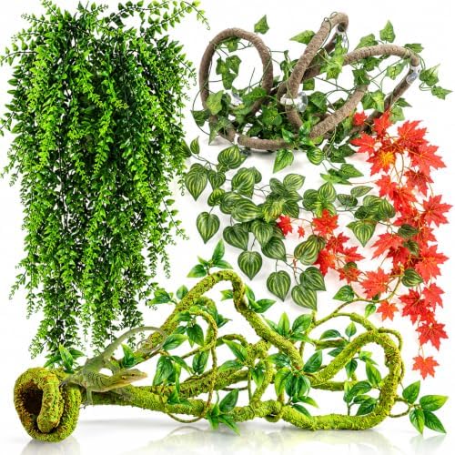 Reptile Vines Plants for Terrarium, Flexible Vines Jungle Climbing Branch with Leaves Tank Decor for Snakes Bearded Dragons Geckos Hermit Crabs Lizards Chameleons by Grddaef