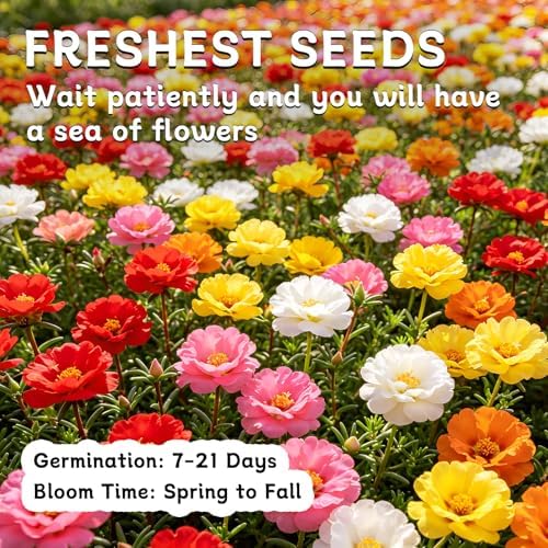 Moss Rose Seeds, 40,000+ Bulk Flower Seeds for Planting Outdoors(99% Pure Live, Non-GMO), Mixed Colors and Large Blooms, Attracts Pollinators, Easy to Grow - Image 7