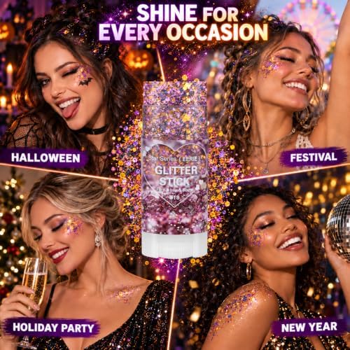 Mysense Halloween Glitter Stick,Black Purple Orange Face Hair Body Glitter - Image 7