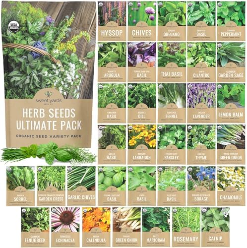 Organic Herb Seeds Variety Pack - 35 Individual Packs - 2026 Season - Basil, Cilantro, Dill, Thyme, Parsley and More! for Indoor & Outdoor Planting (Non-GMO, Certified Organic) by SweetYards