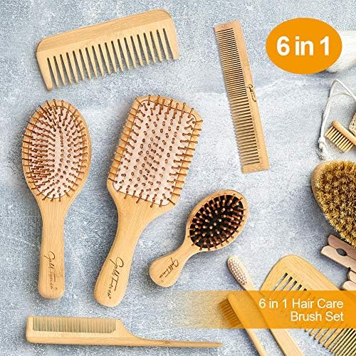 BestFire 6 in 1 Hair Brush Set for Men & Women: Bamboo Bristle Hairbrush, Tail Comb, Double Head Comb, 3 Air Cushion Massage Brushes for Scalp Massaging - Image 2