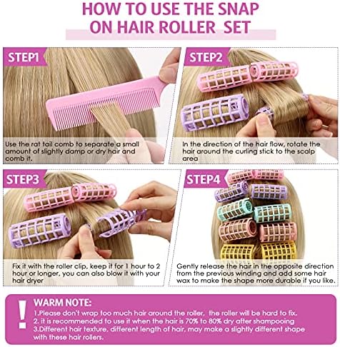 Willbond 36 Pcs Plastic Hair Roller 5 Sizes Self Grip Curlers, Bright Color - Image 3