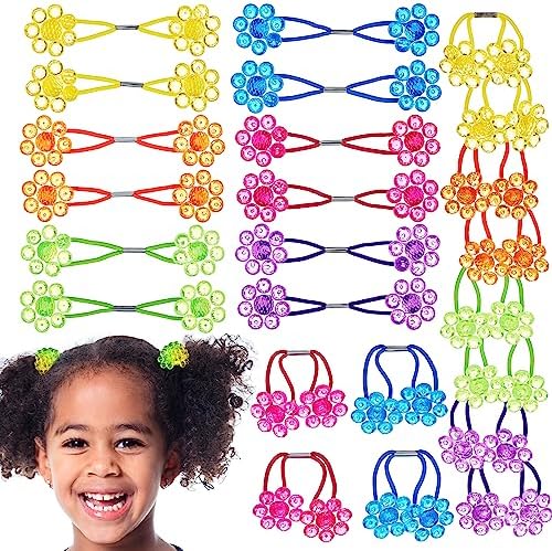 24pc Flower-Shaped Bright Multicolored Twin Bead Ponytail Ball Elastics by Expressions