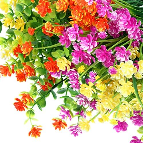 WILLBOND 12 Bundles UV Resistant Faux Flowers, Yellow, Orange, Fuchsia - Image 4