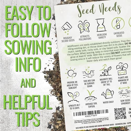Seed Needs Wildflower Seeds Butterfly and Hummingbird Mix 2 Ounce Bulk Pack - Image 3