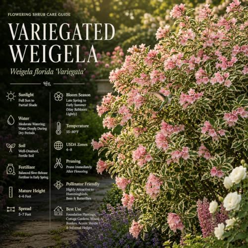 Variegated Pink Weigela Live Plant, Quart Pot, Vigorous Flowering Shrub for Pollinator Gardens and Yards - Image 7