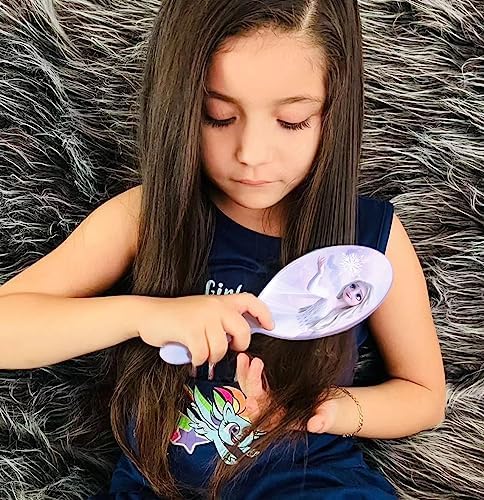Frozen Princess Elsa Hair Accessory 5 Pcs Set - 1 Regular 9 inch Frozen Hairbrush & 4 Frozen Scrunchies - Detangling Brush & Elastic Hair Ties Ropes for Girls, Ages 3+ - Image 3