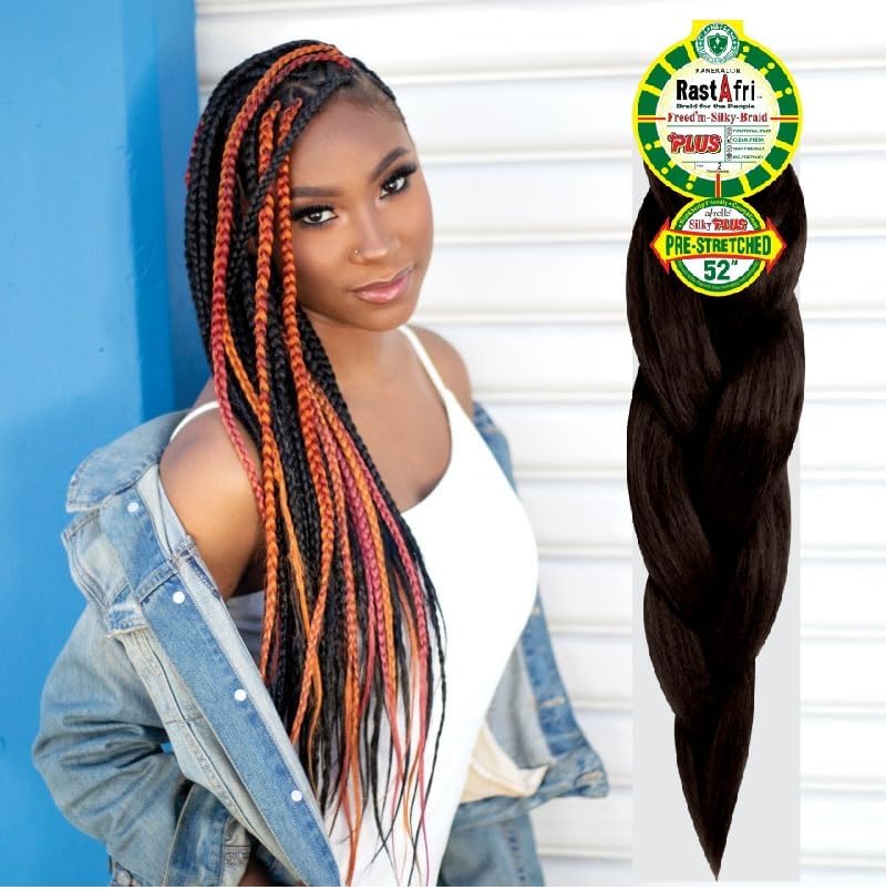 Rast A fri Freed'm Silky Braid 52 Inch Pre-Stretched Braiding Hair | 100% Afrelle Modacrylic Fiber from Kanekalon | Soft Lightweight Hair for Box Braids & Twists, #2 Dark Brown - 5 Pack - Image 5