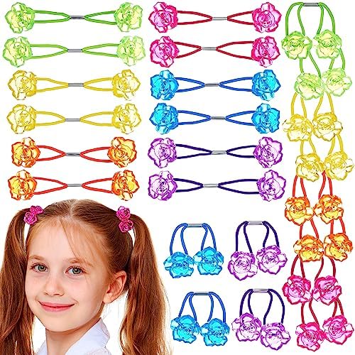 EXPRESSIONS Hairband 24-Piece Rose Twin Bead Ponytail Hair Elastics, Girls Value Pack by Expressions