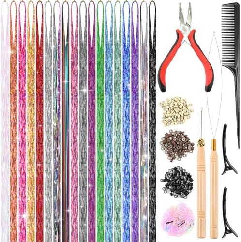 Leuceiy 18 Color 48" Hair Tinsel Kit, 5400 Strands Heat Resistant with Tool by HOME