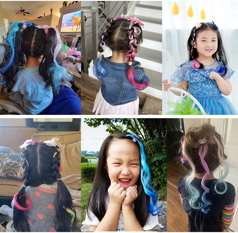 6 Pcs Hair Accessories for Girls,Bows for Girls,Unicorn Hair Clips with Colorful Ombre Hair Extensions, Glitter Bow Design - Image 6