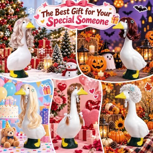 4Pcs Porch Goose Wigs Set Porch Goose Outfits Accessories for Outdoor Statue Accessories Garden Patio Yard Goosey Decoration (5Pcs Wigs-B) - Image 4