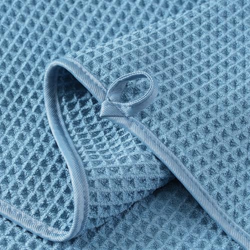 Microfiber Waffle Face Towels, 4 Pieces, Soft, Absorbent, Fast Drying, Lint Free 430 GSM (Blue) - Image 3