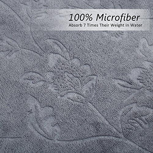 JML Large Microfiber Bath Towels Set of 6, 30" x 60", Grey Floral, - Image 4