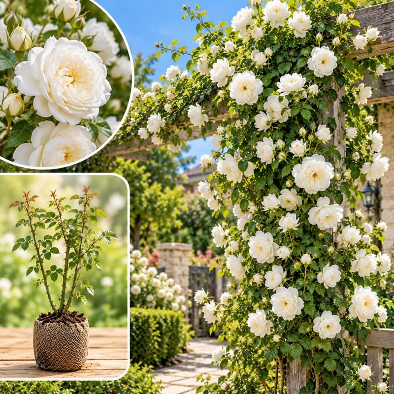 White Climbing Roses Live Plants, Fragrant Starter 5-9" Tall by Unknown