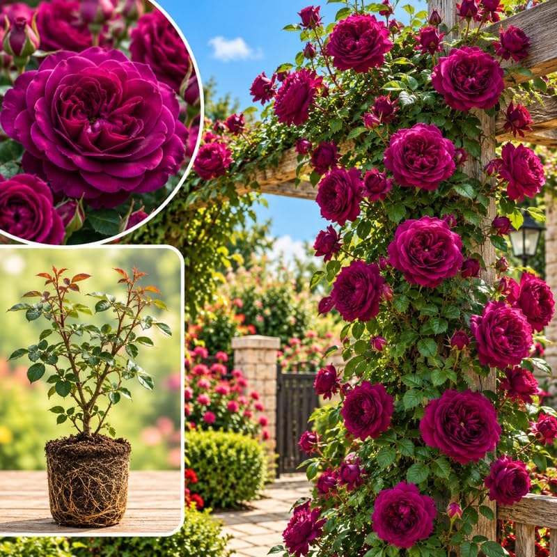 Rich Purple Climbing Roses Live Plants, Fragrant Starter 5-9" Tall by Unknown